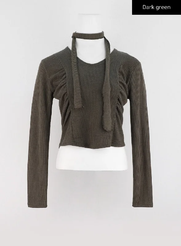 shirred-long-sleeve-crop-top-with-scarf-io326