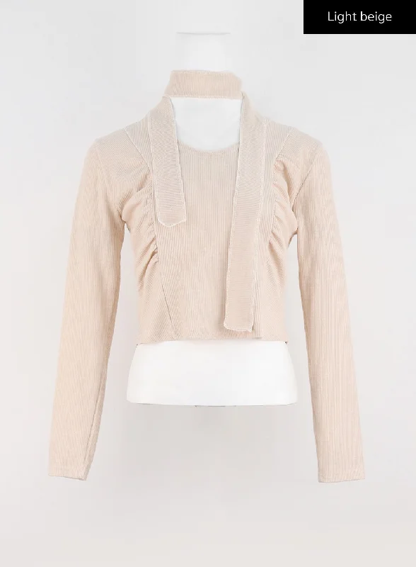 shirred-long-sleeve-crop-top-with-scarf-io326