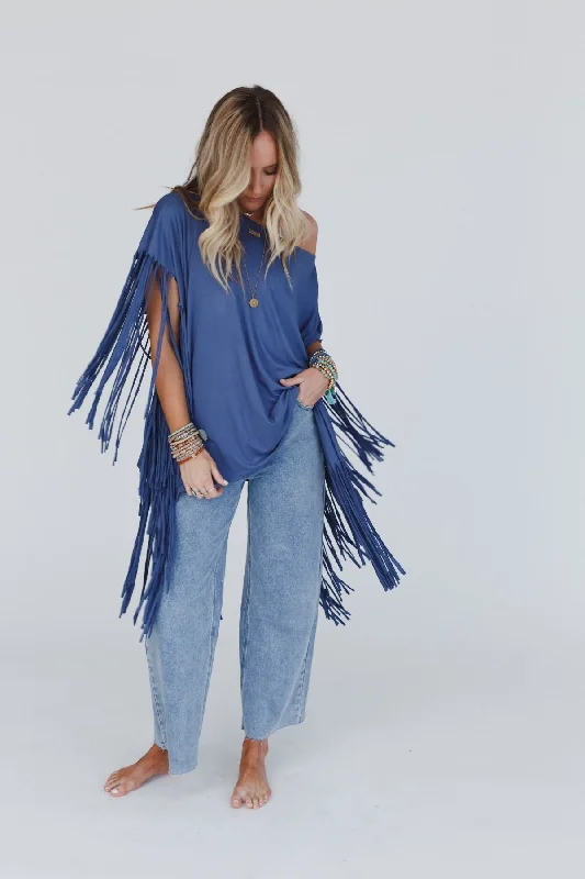 Showstopper Fringe Top - Denim