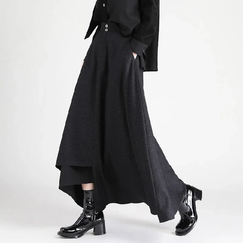 Black Asymmetrical Long Umbrella Skirt