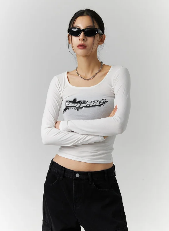 Square Neck Graphic Crop Tee ID306