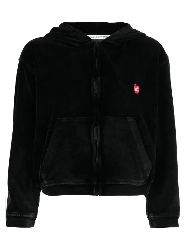 Apple Logo Shrunken Zip Up Hoodie In Velour