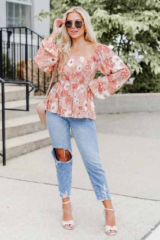 terracotta-smocked-bust-floral-blouse