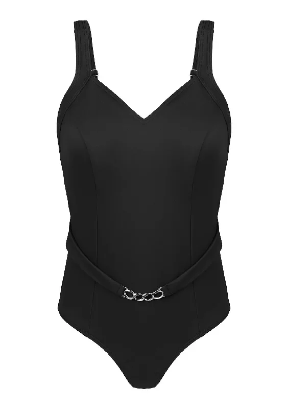 V-Neck Chain Trim One-Piece Swimwear