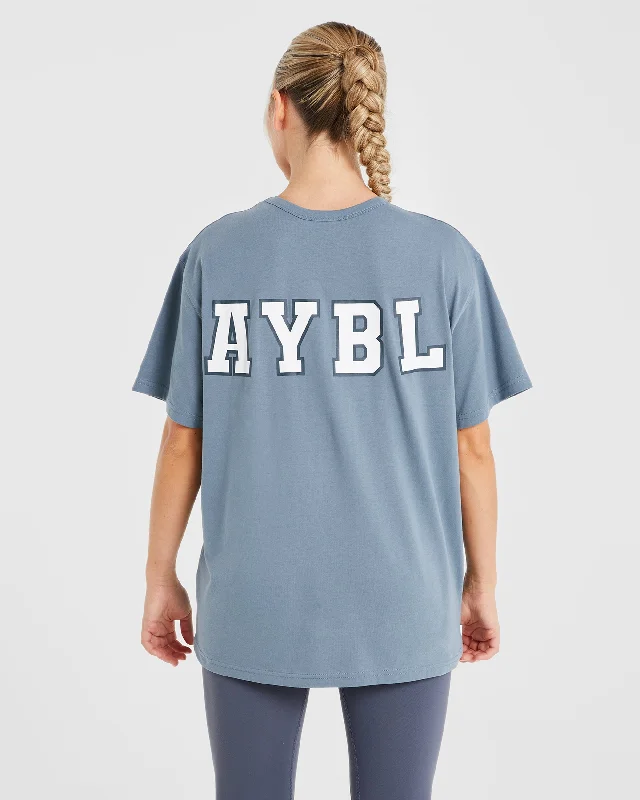 Varsity Statement Oversized T Shirt - Slate Blue