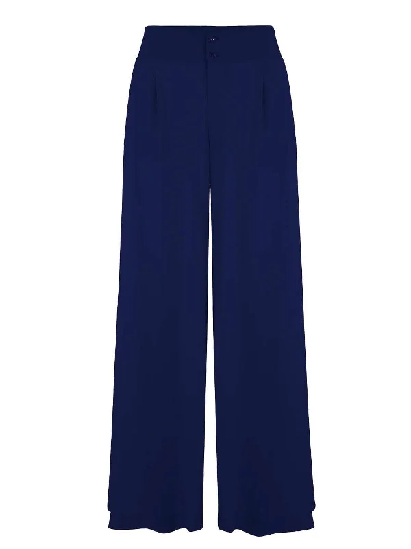 Vintage Look Wide Leg Trousers - Blue