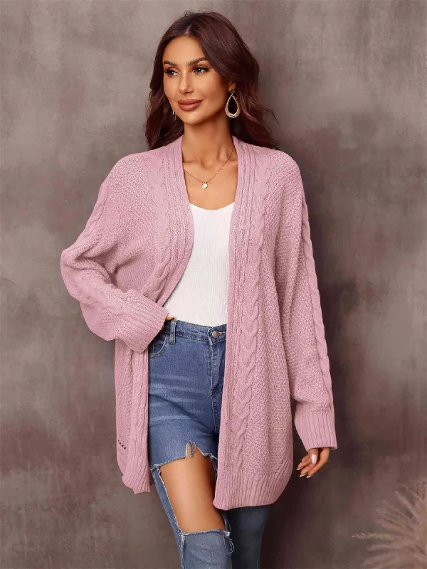 Mixed Knit Open Front Longline Cardigan