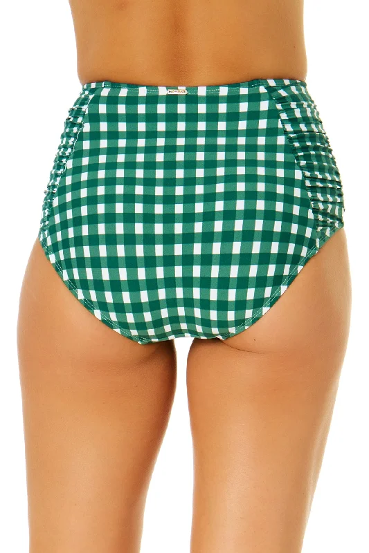 womens-green-gingham-shirred-high-waist-tummy-control-bikini-bottom