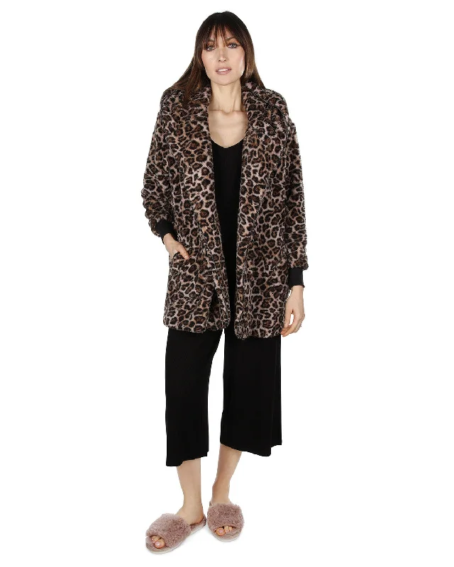 Women's Leopard Plush Hooded Cardigan