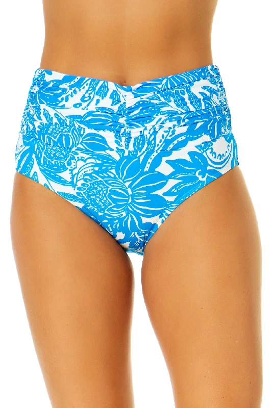 Women's Midnight Floral Shirred Waistband Bikini Swim Bottom