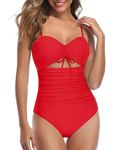 Ruched High Waisted Swimsuits For Curvy Womens-Red