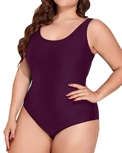 Unique Plus Size One Piece Swimsuit With Tummy Control For Women-Maroon