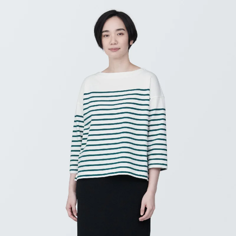 Women's Striped Boatneck 3/4 Sleeve T-Shirt