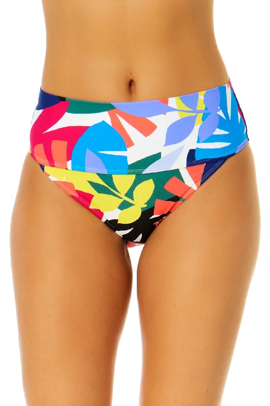 Women's Tropic Stamp Banded Mid Rise Bikini Swim Bottom